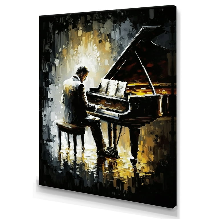 Designart Man Playing Piano II Canvas Wall Art - Music Theme