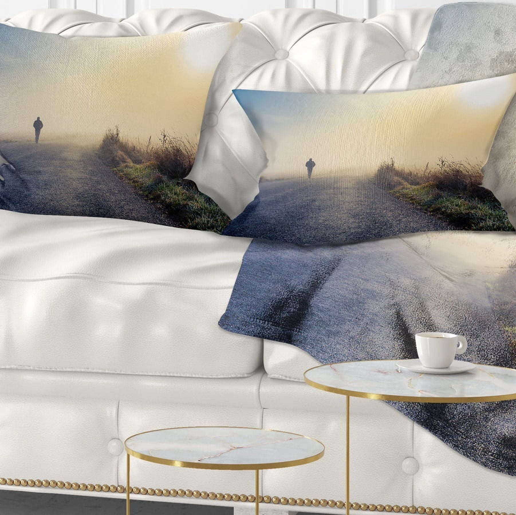 Designart Man Silhouette in Fog - Landscape Photo Throw Pillow - 12x20