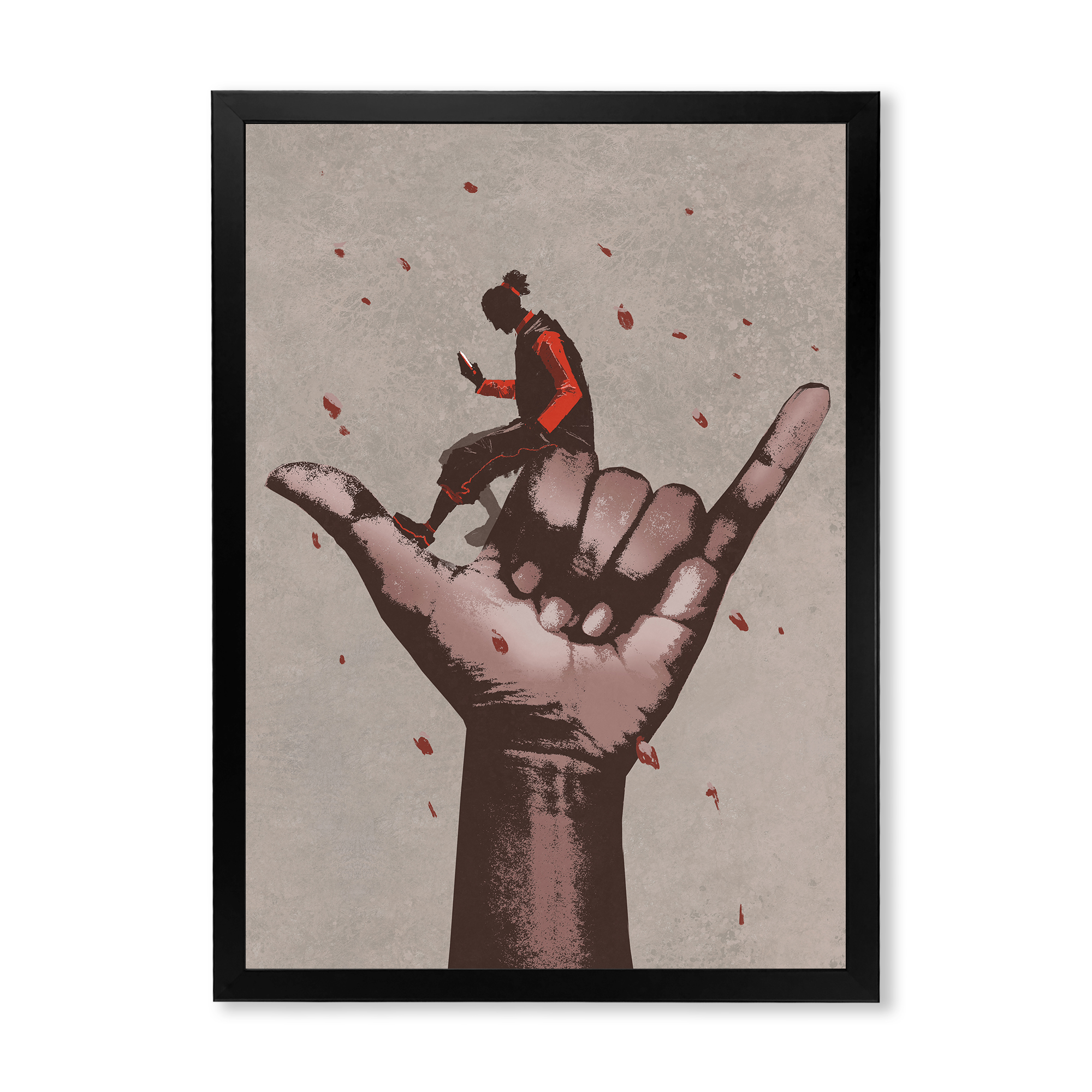 Designart 'Man Using Mobile Phone With Call Me Sign' Modern Framed Art Print