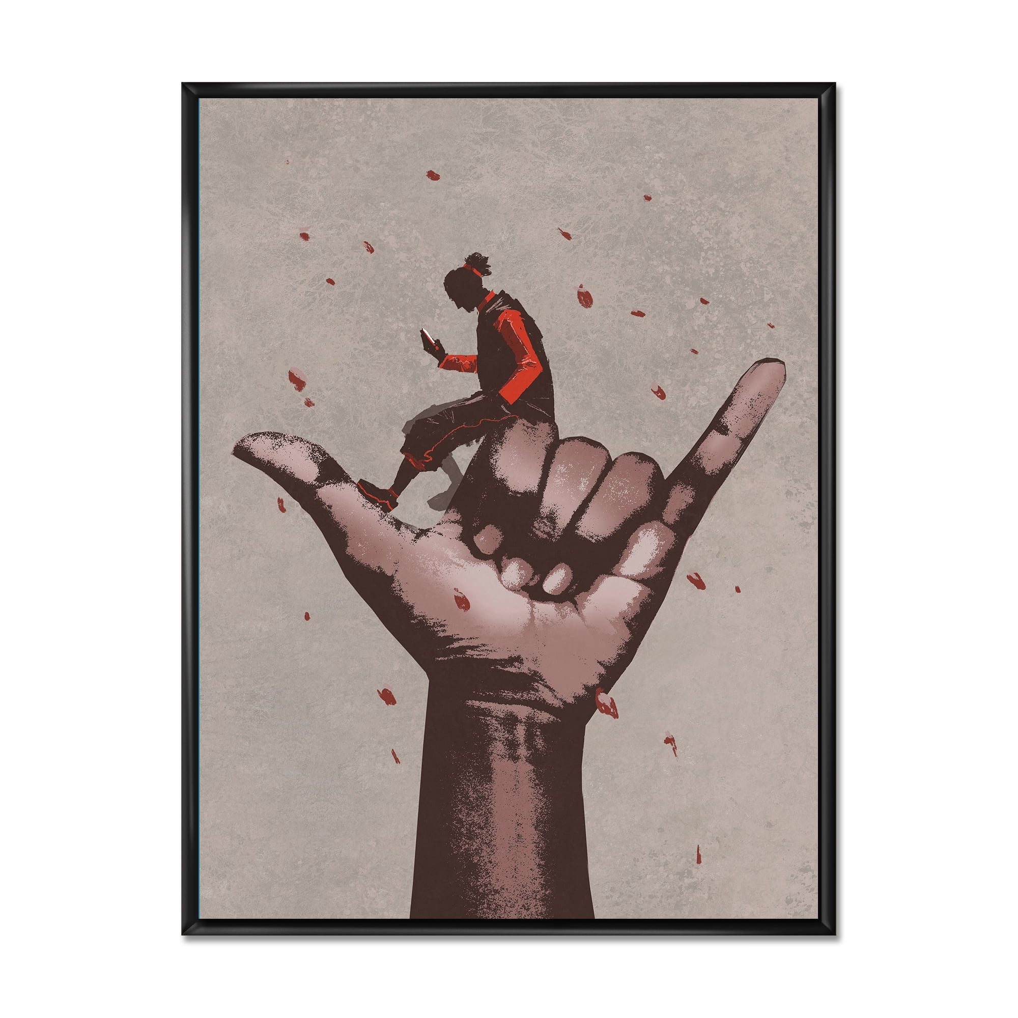 Designart 'Man Using Mobile Phone With Call Me Sign' Modern Framed Canvas Wall Art Print