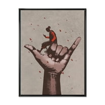 Designart 'Man Using Mobile Phone With Call Me Sign' Modern Framed Canvas Wall Art Print