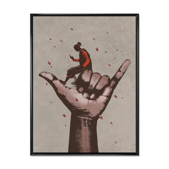 Designart 'Man Using Mobile Phone With Call Me Sign' Modern Framed Canvas Wall Art Print