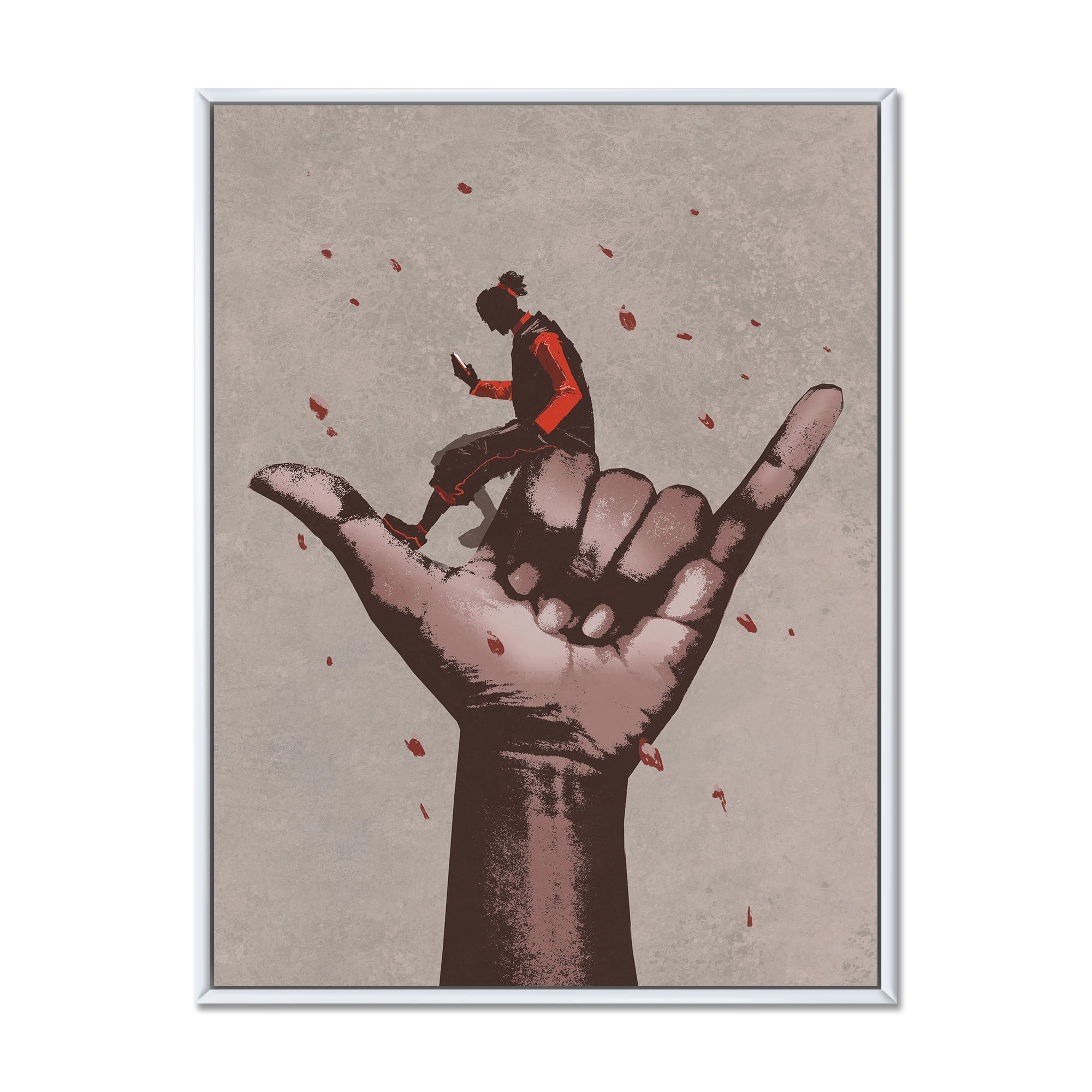 Designart 'Man Using Mobile Phone With Call Me Sign' Modern Framed Canvas Wall Art Print