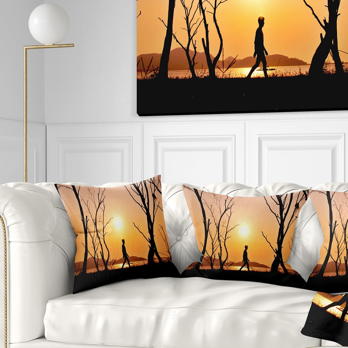 Designart Man Walking Alone in Evening - Landscape Photography Throw Pillow - 18x18