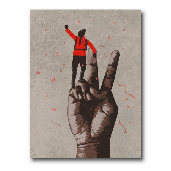 Designart ' Man With Arm Raised On Victory Sign ' Modern Canvas Wall Art Print