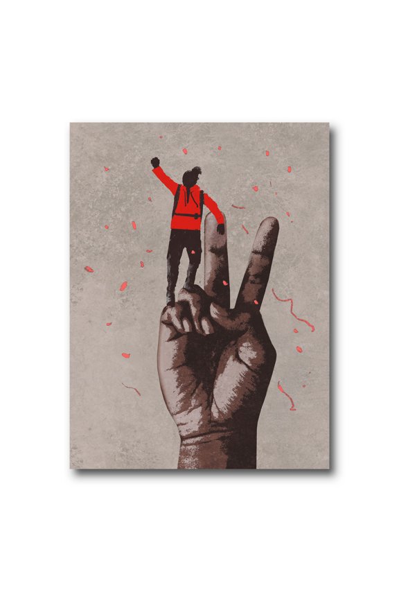 ' Man With Arm Raised On Victory Sign ' Modern Canvas Wall Art Print