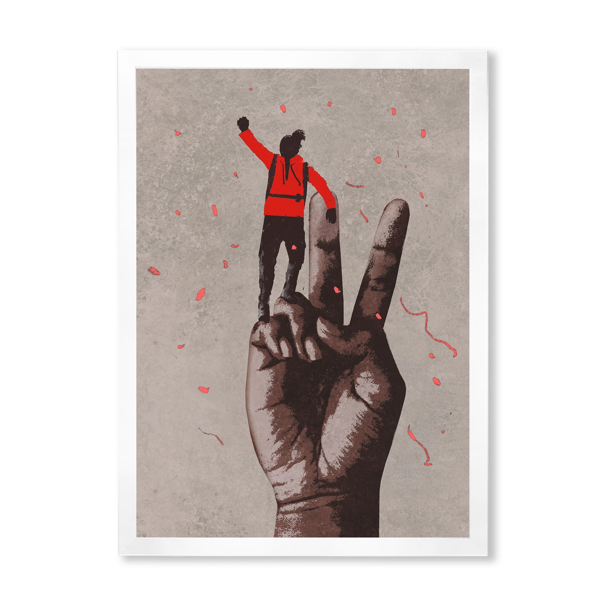 Designart 'Man With Arm Raised On Victory Sign' Modern Framed Art Print