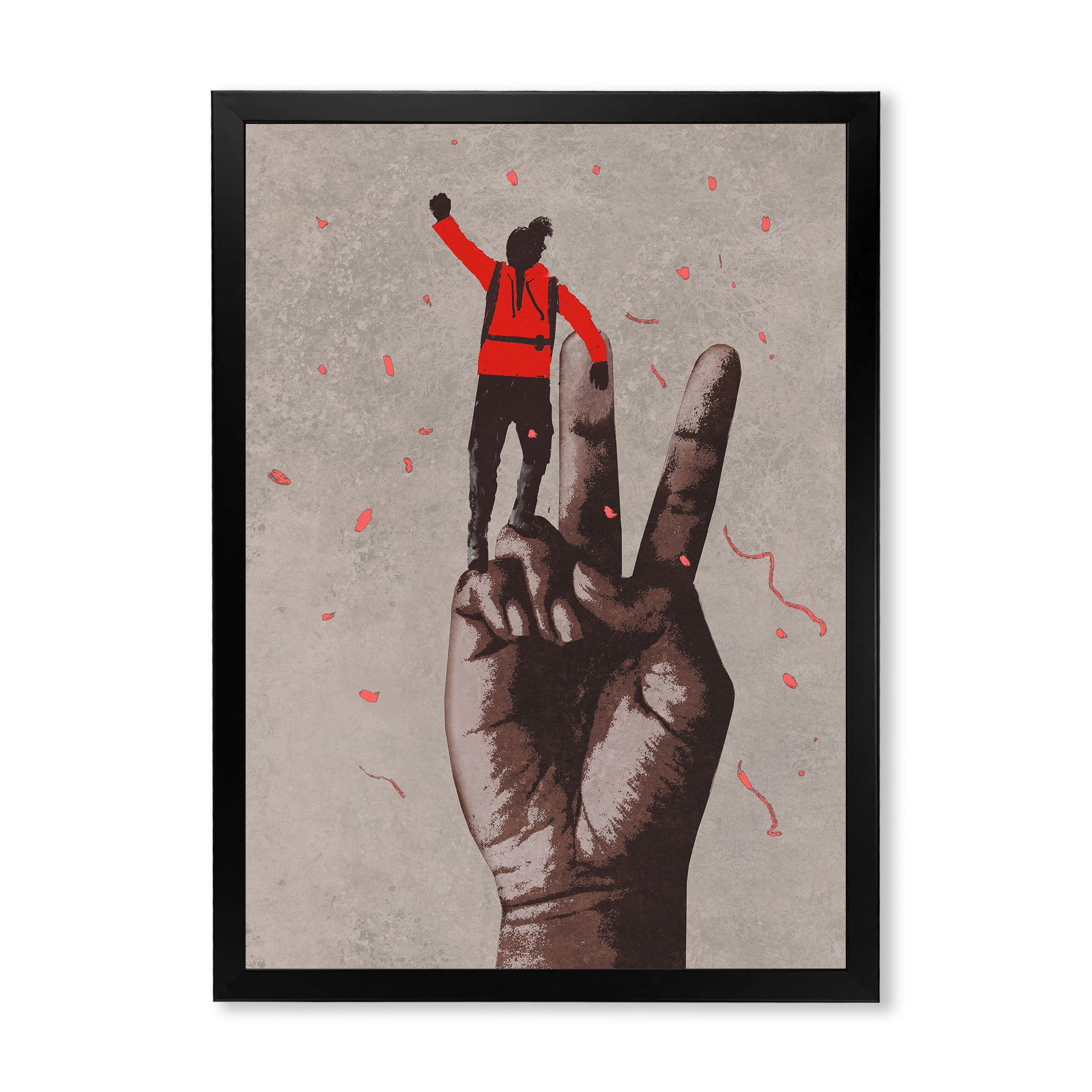 Designart 'Man With Arm Raised On Victory Sign' Modern Framed Art Print
