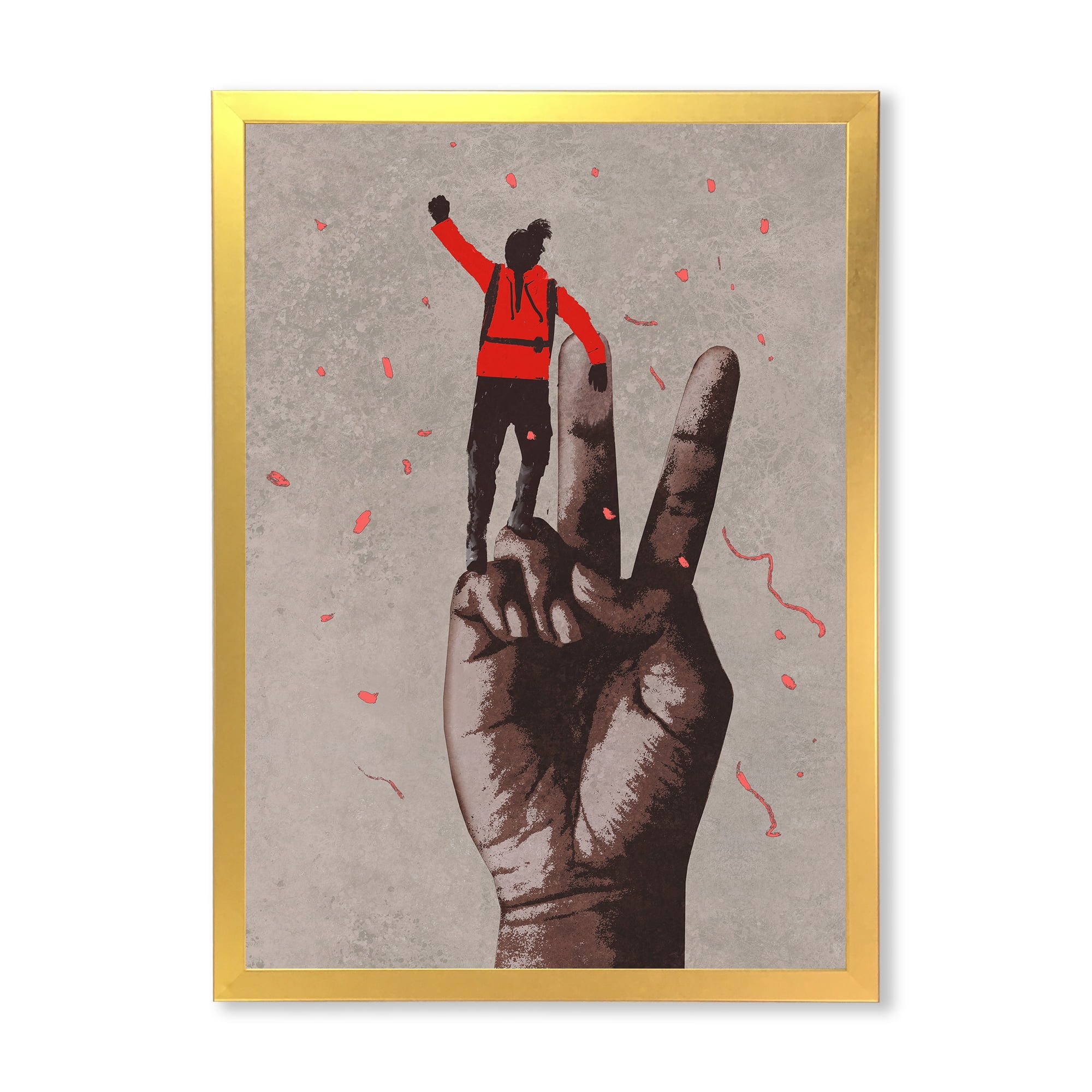 Designart 'Man With Arm Raised On Victory Sign' Modern Framed Art Print