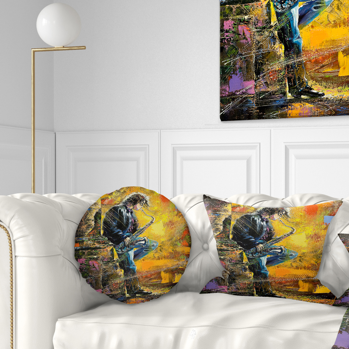Designart Man with Saxophone - Contemporary Throw Pillow - 12x20