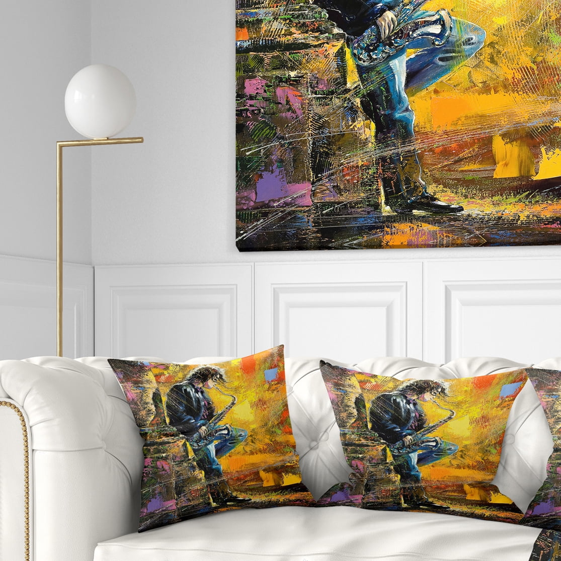 Designart Man with Saxophone - Contemporary Throw Pillow - 16x16