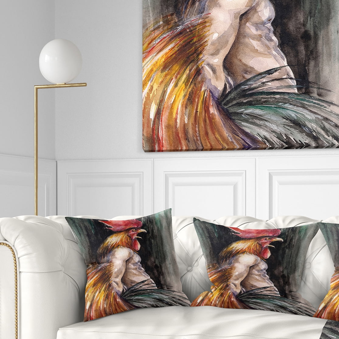 Designart Man with Wings and Rooster Head - Abstract Throw Pillow - 16x16