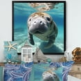 Designart "Manatee's Curious Gaze I" Animals Framed Wall Art Decor