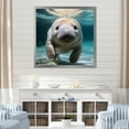 thumbnail image 1 of Designart "Manatee's Curious Gaze III" Animals Framed Wall Art Decor - Modern Blue Manatee Entryway Framed Wall Art, 1 of 6