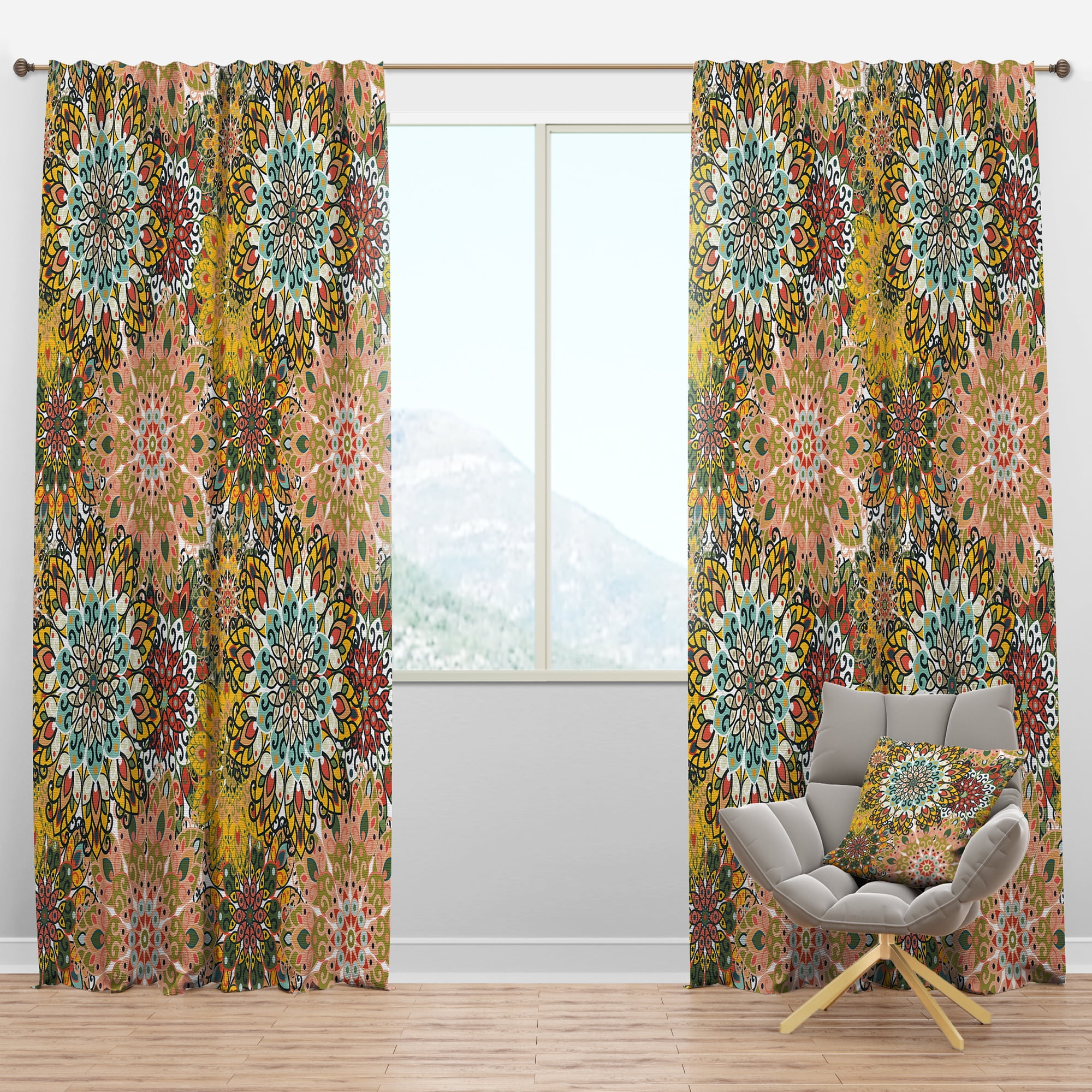 Designart 'Mandala Pattern On Paper Or Fabric' Bohemian & Eclectic Blackout Curtain Panel