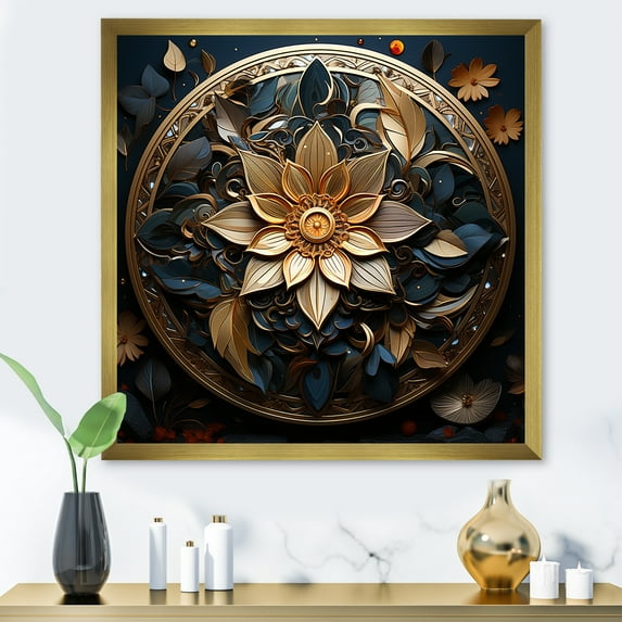 Designart "Mandala of Gilded Circles in Gold I" Geometric Framed Wall Art Decor - Bohemian Gold Boho Mandala Bedroom Framed Canvas Wall Art
