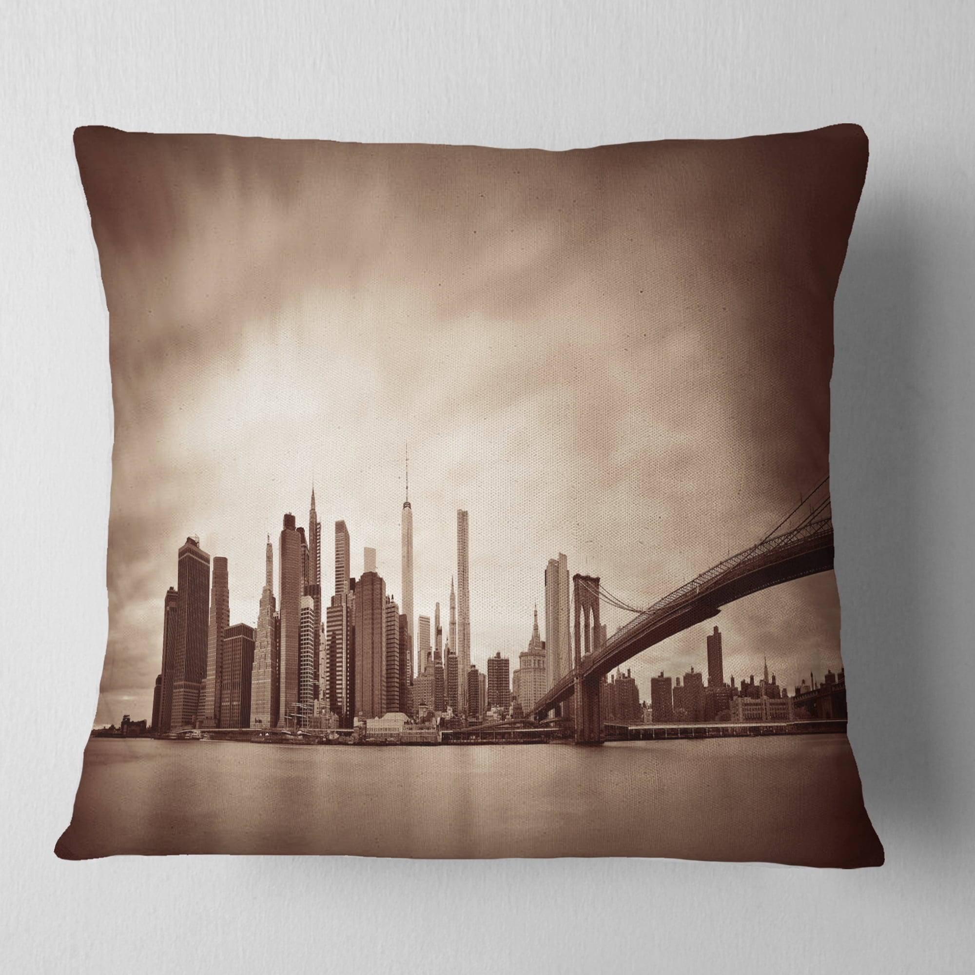Designart Manhattan Financial District - Cityscape Throw Pillow - 16x16
