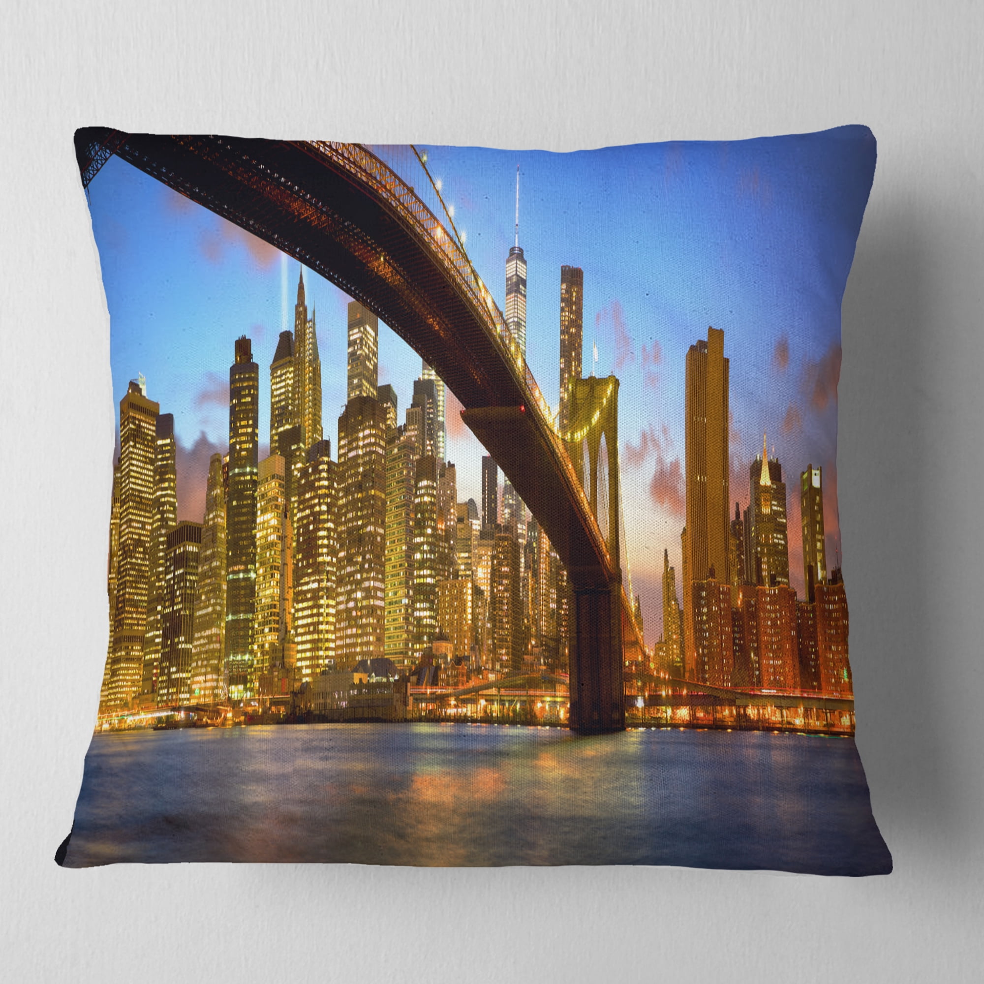 Designart Manhattan Panorama with Skyscrapers - Cityscape Throw Pillow - 16x16