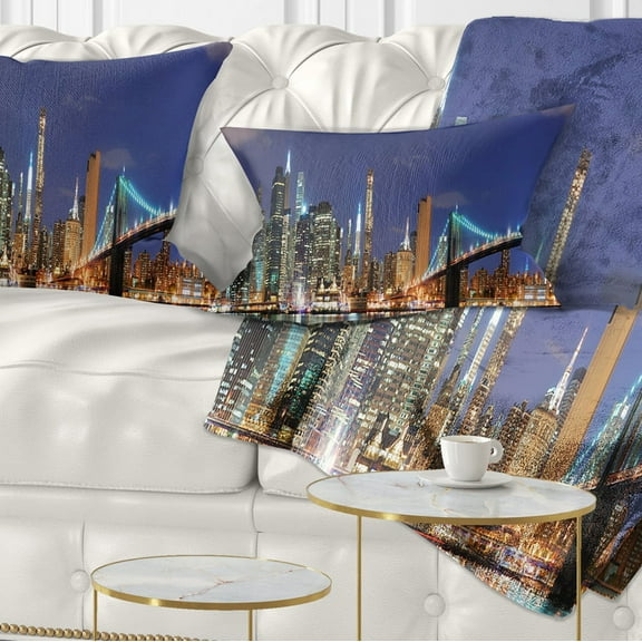 Designart Manhattan Panoramic Skyline View - Cityscape Photo Throw Pillow - 12x20
