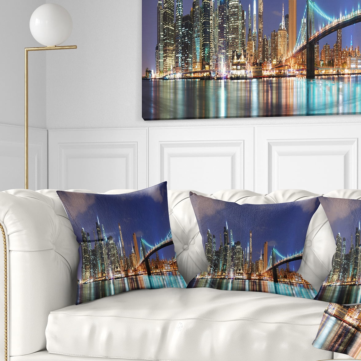 Designart Manhattan Panoramic Skyline View - Cityscape Photo Throw Pillow - 16x16