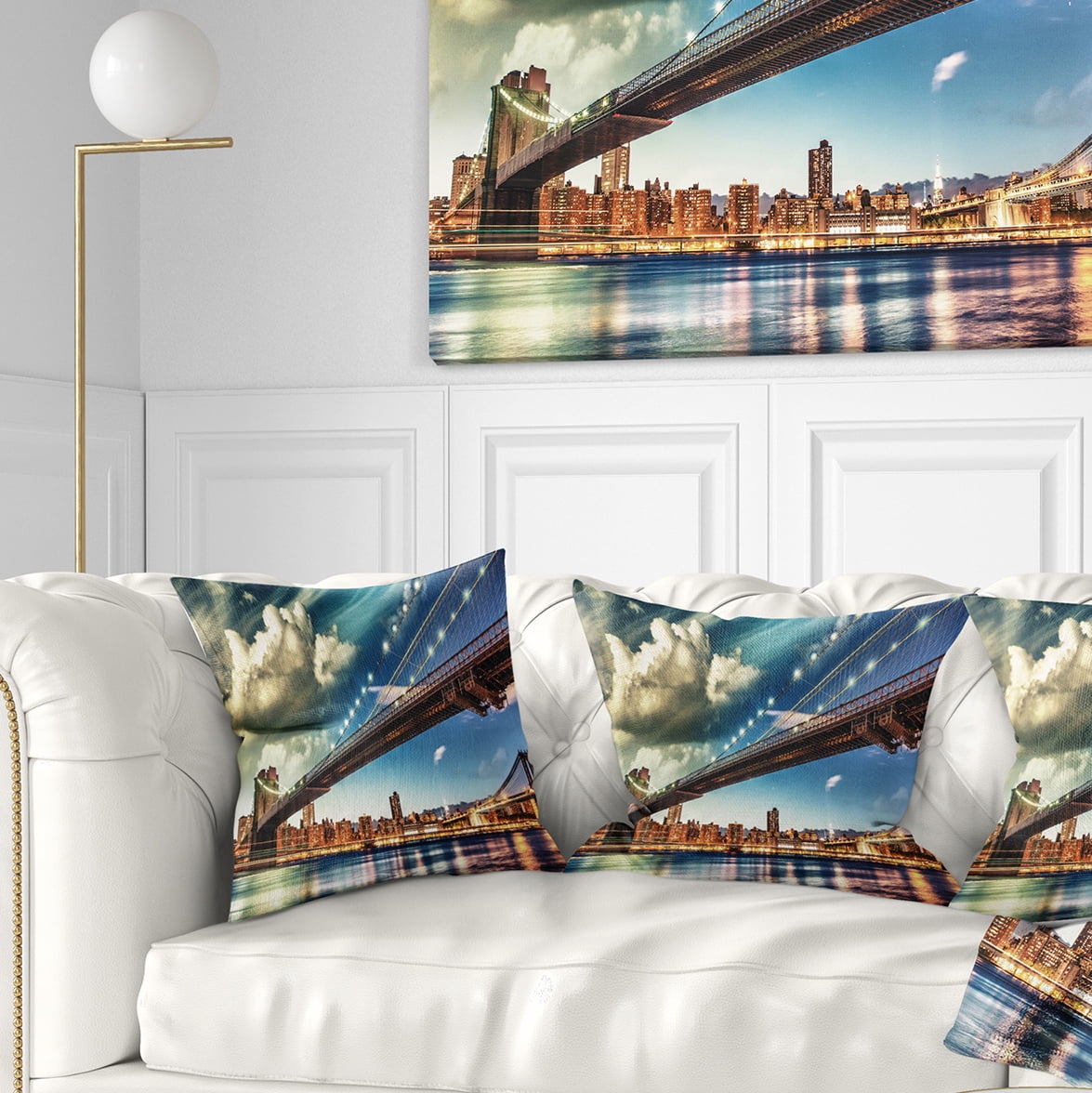 Designart Manhattan Skyline at Summer - Cityscape Photo Throw Pillow - 18x18