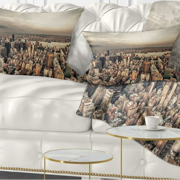 Designart Manhattan Skyscrapers Aerial View - Modern Cityscape Throw Pillow - 12x20