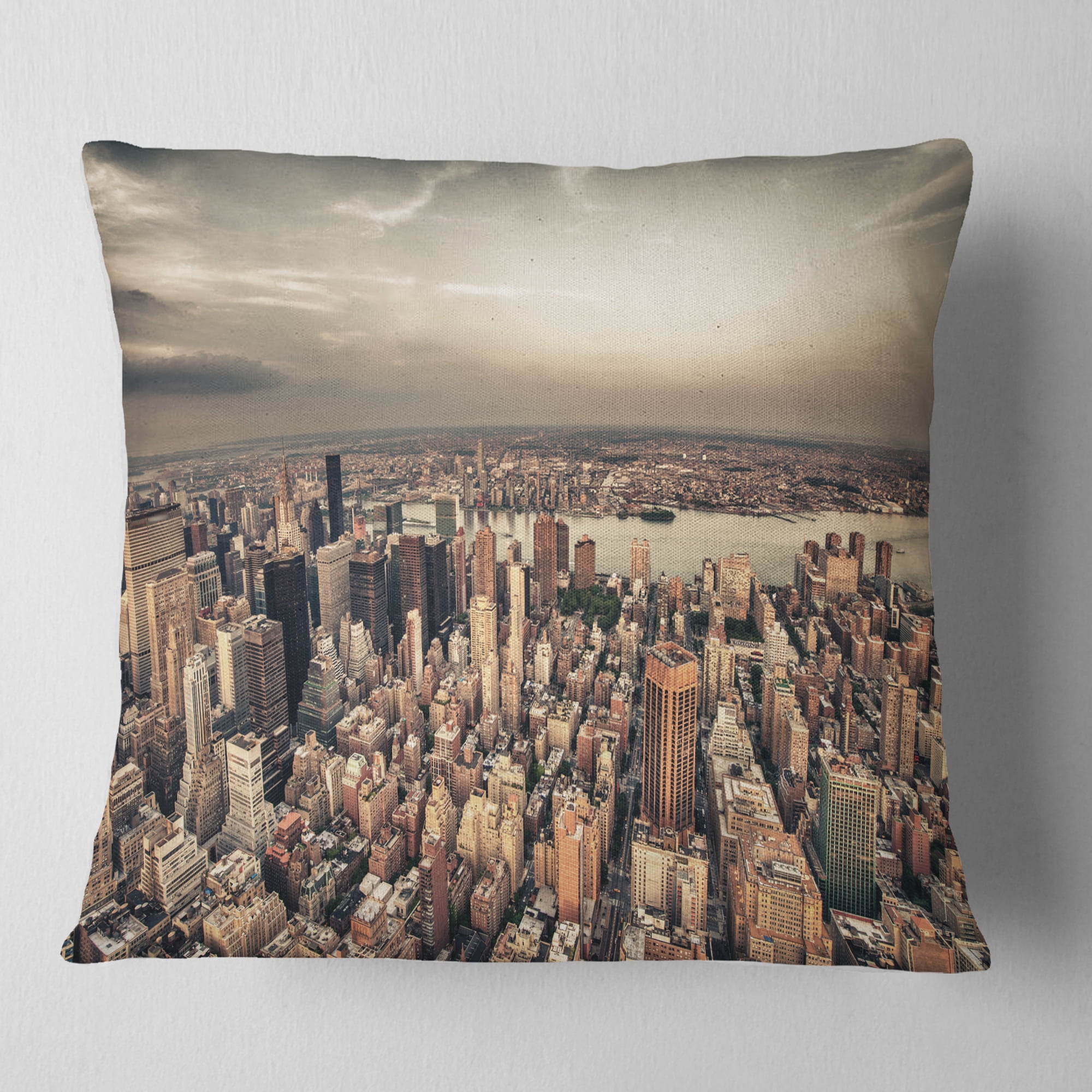 Designart Manhattan Skyscrapers Aerial View - Modern Cityscape Throw Pillow - 16x16
