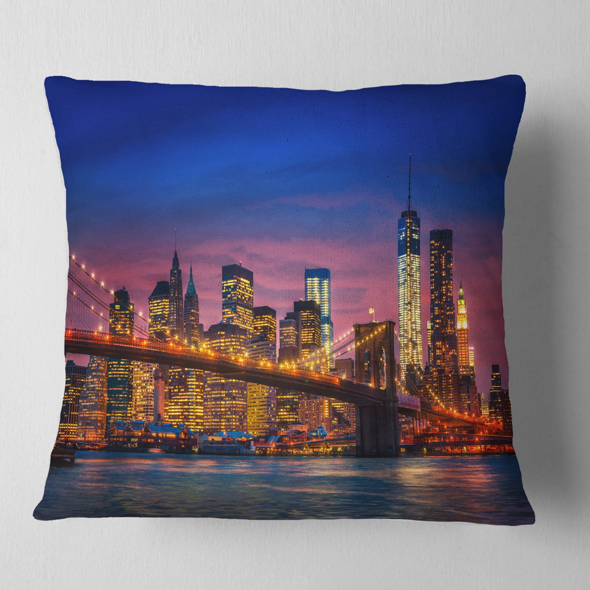 Designart Manhattan with Lights and Reflections - Throw Pillow - 16x16