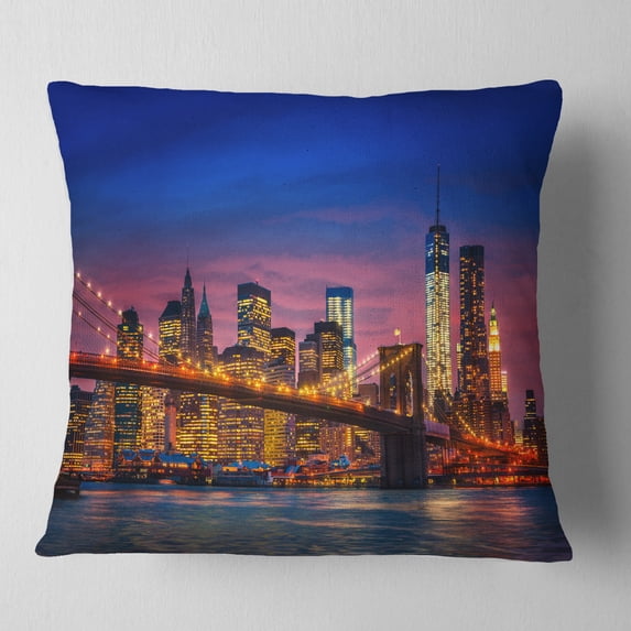 Designart Manhattan with Lights and Reflections - Throw Pillow - 16x16
