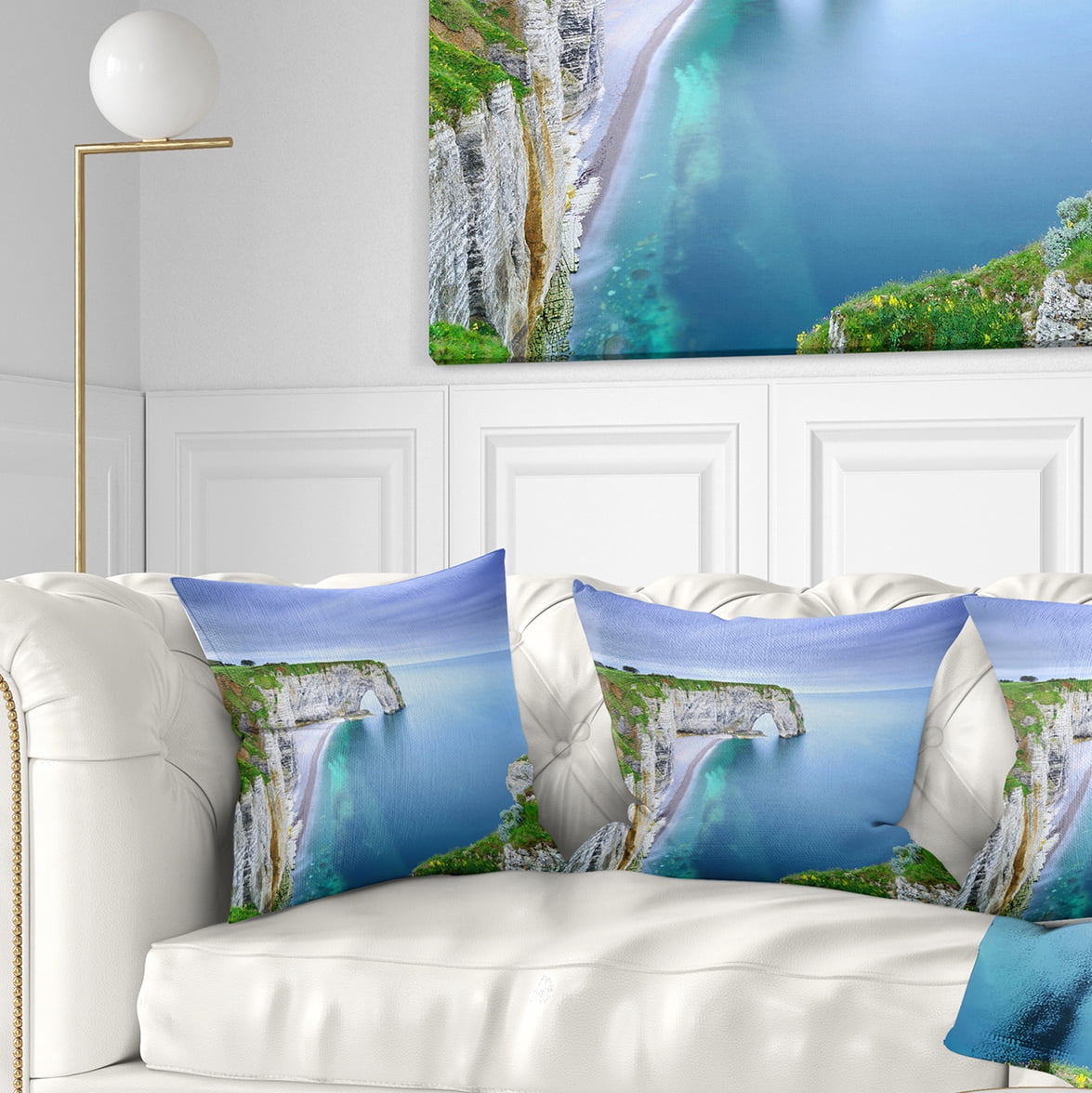 Designart Manneporte Natural Rock Arch - Seashore Photo Throw Pillow - 16x16