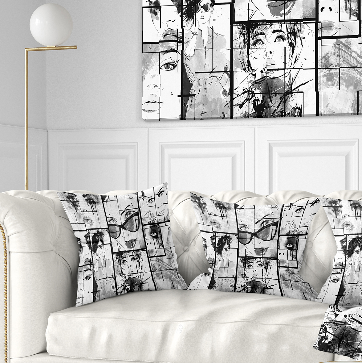 Designart Many Girl Faces Collage - Abstract Portrait Throw Pillow - 18x18