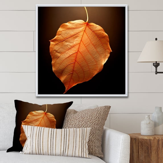 Designart "Maple Foliage With Tangerine Orange Translucency" Leaves Floater Framed Canvas Wall Art
