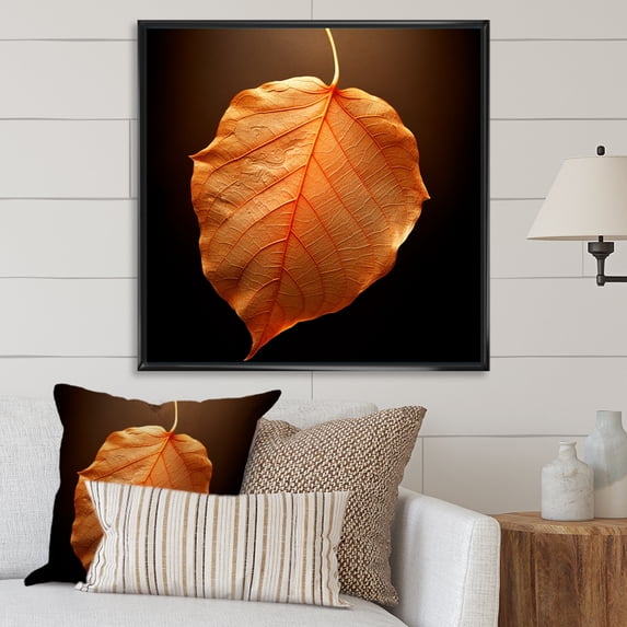 Designart "Maple Foliage With Tangerine Orange Translucency" Leaves Floater Framed Canvas Wall Art