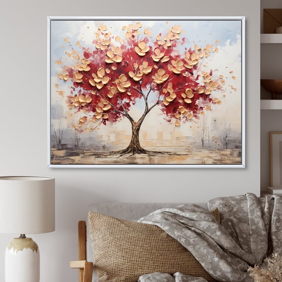 Designart "Maple In Golden Grace" Tree Maple Floater Framed Canvas Wall Art