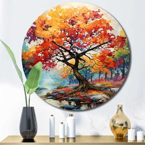 Designart "Maple Melody Orange and Yellow Maple Tree" Landscapes Oversized Wall Clock
