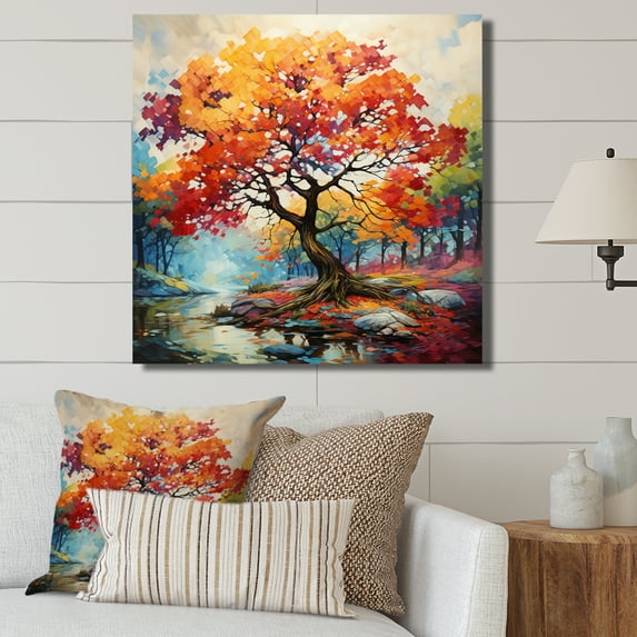 Designart "Maple Melody Orange and Yellow Maple Tree" Landscapes Wall Art Print