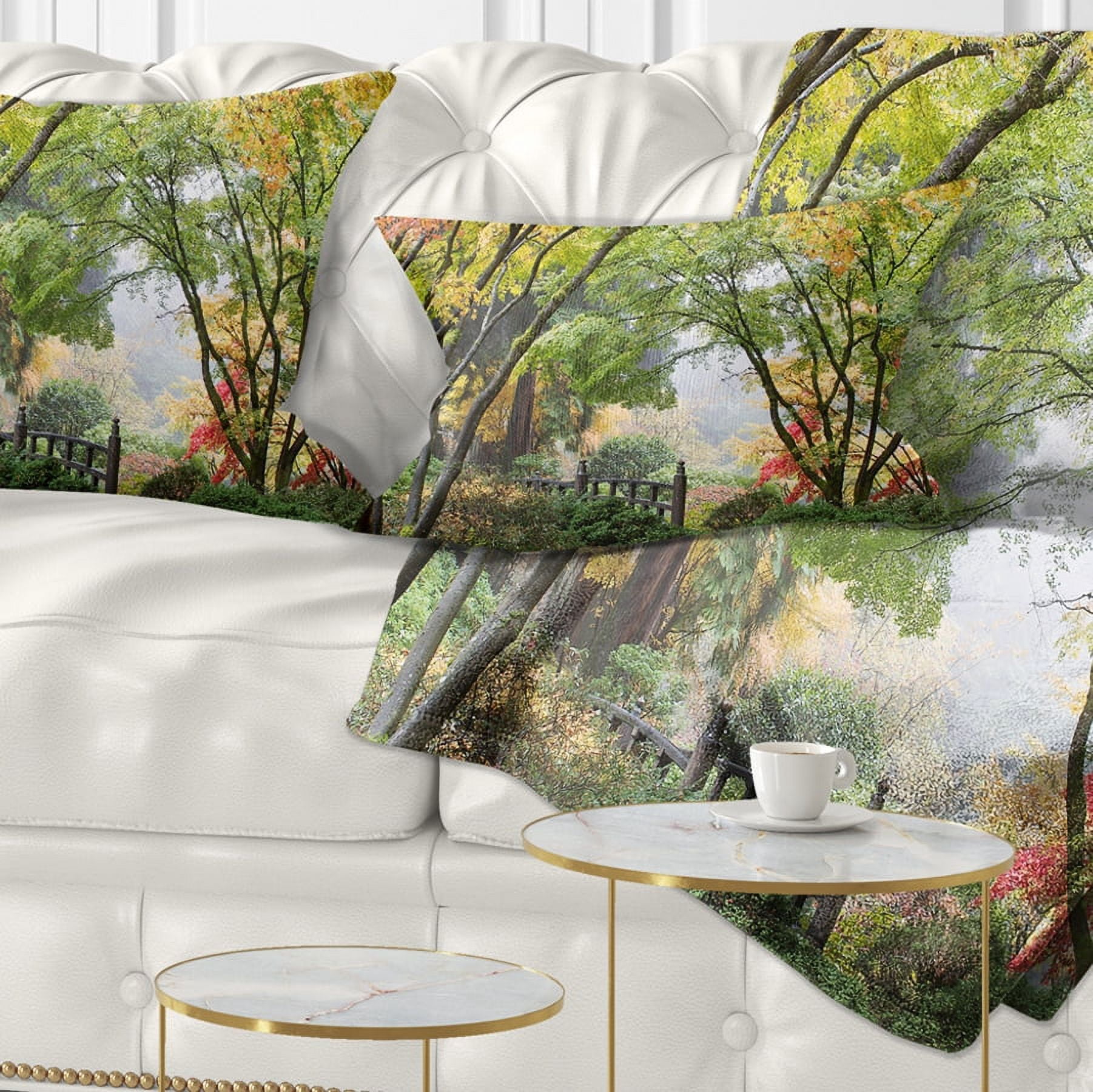 Designart Maple Tree Canopy by Bridge - Photography Throw Pillow - 12x20