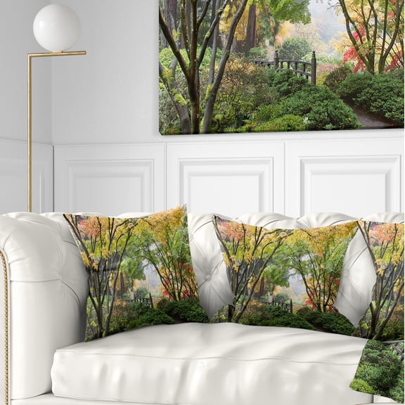 Designart Maple Tree Canopy by Bridge - Photography Throw Pillow - 16x16