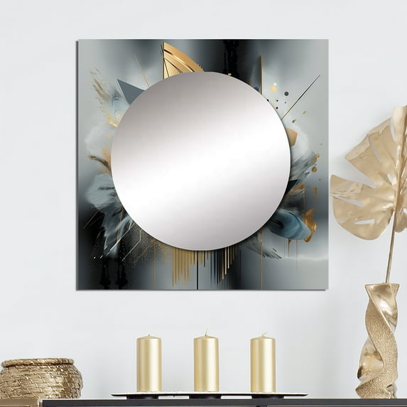 Designart "Marble Abstraction in Soft Colors II" Abstract Marble Square Mirror Wall Decor Modern - Large Gold Square Bathroom Mirror - Square Printed Wall Mirror Art