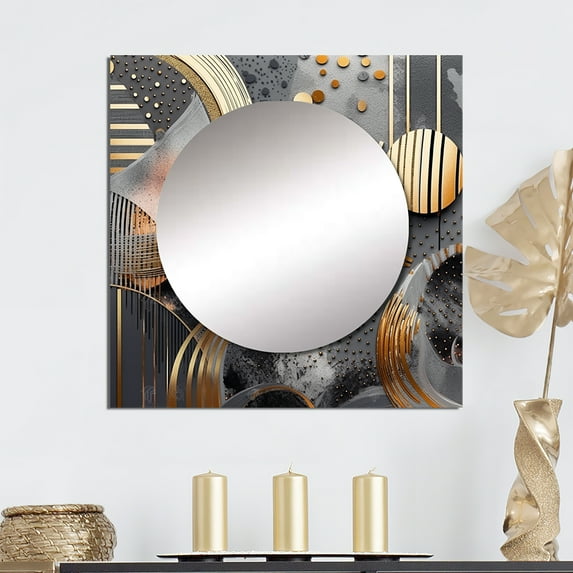 Designart "Marble Abstraction in Soft Colors III" Abstract Marble Gold Large Square Mirror - Square Bedroom Mirror Printed Wall Decor - Modern Square Printed Wall Mirror Art