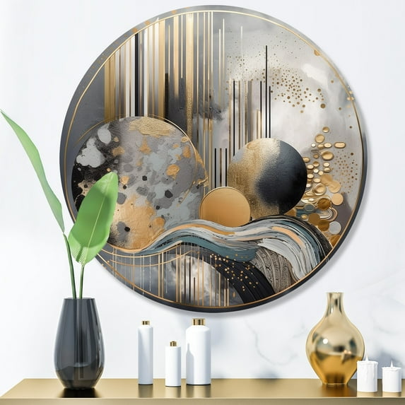 Designart "Marble Abstraction in Soft Colors I" Abstract Marble Metal Round Art Living Room