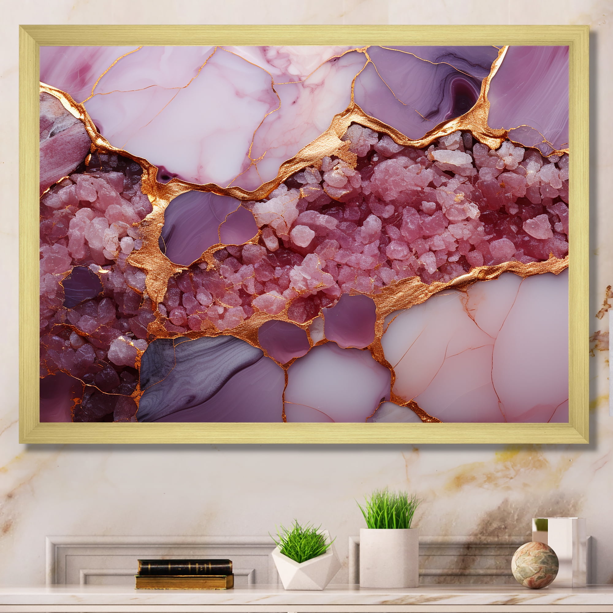Wall Art Stylish Gold and Pink Framed Designart-Pink-Gold-Elegant-  main image 3