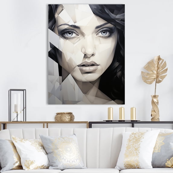 Designart "Marble Beauty in Black and White Woman V" Abstract Canvas Wall Art - Modern Grey Abstract Portraits Entryway Wall Art