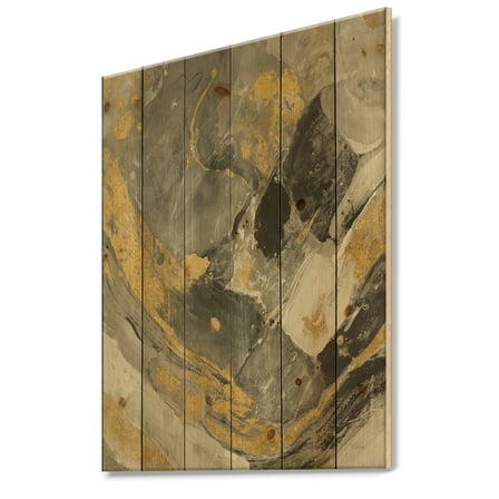 Designart 'Marble Black and Gold II' Modern & Contemporary Print on Natural Pine Wood