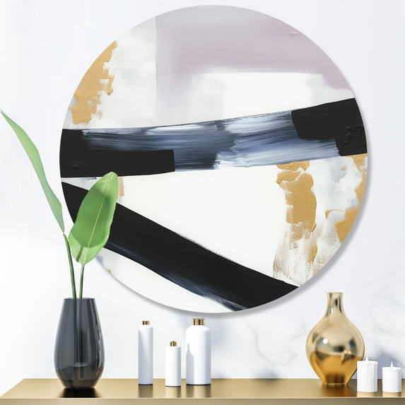 Designart "Marble Eruption in Black II" Abstract Marble Round Metal Art