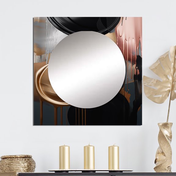 Designart "Marble Expression Gold and Black I" Abstract Marble Square Mirror For Wall Decor - Large Gold Square Printed Wall Mirror Art - Square Modern Mirror - Wall Mounted Square Large Mirror