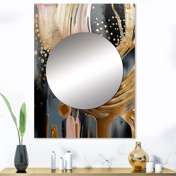 Designart "Marble Expression Gold and Black VI" Abstract Marble Mirror Wall Decor - Modern Gold Abstract Mirror Wall Art For Bathroom - 40" x 30" Inch