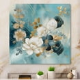 thumbnail image 1 of Designart "Marble Gold Floral Impressions Blue IV" Floral Metal Wall Art Prints, 1 of 5