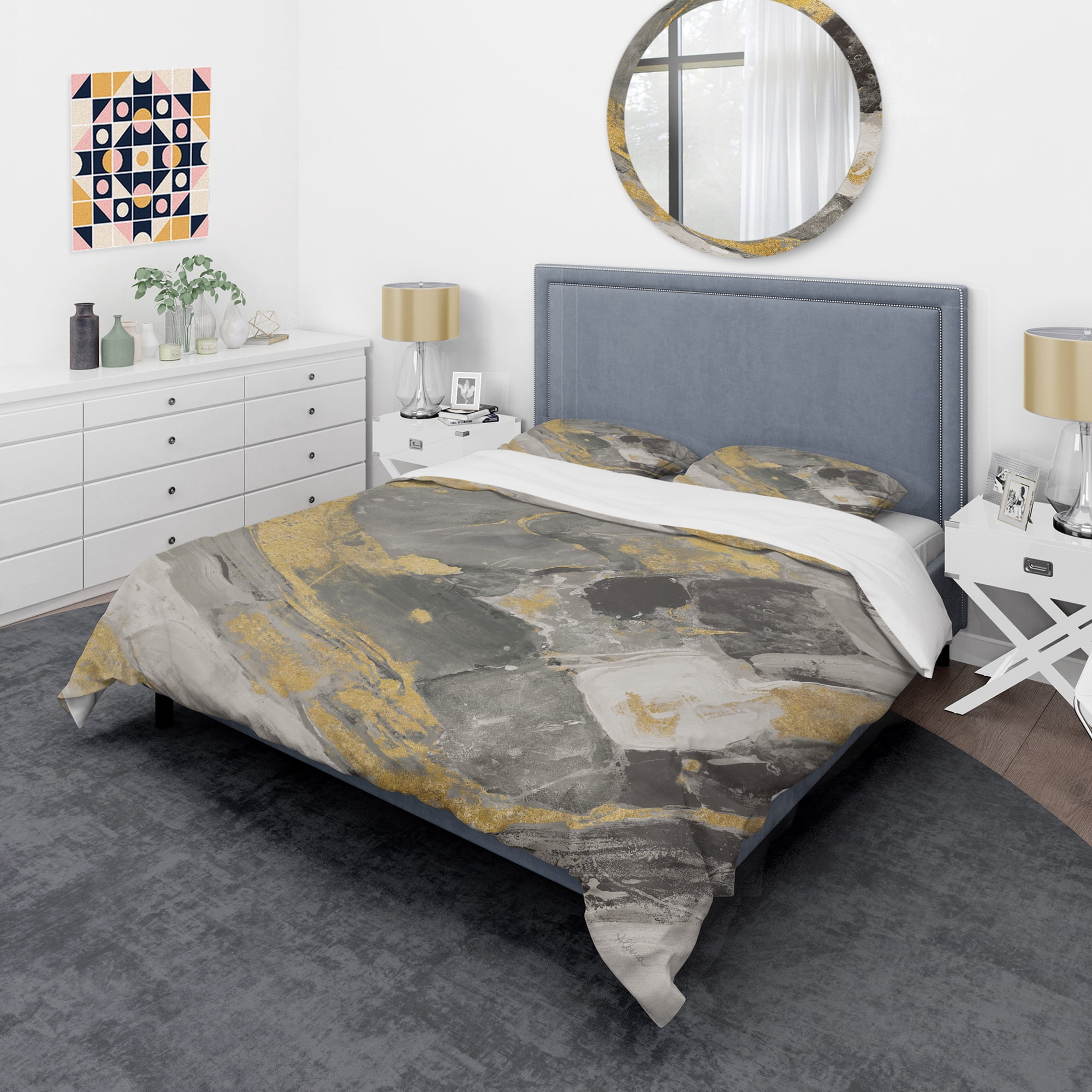 Designart 'Marble Gold and Black II' Glam Duvet Cover Set