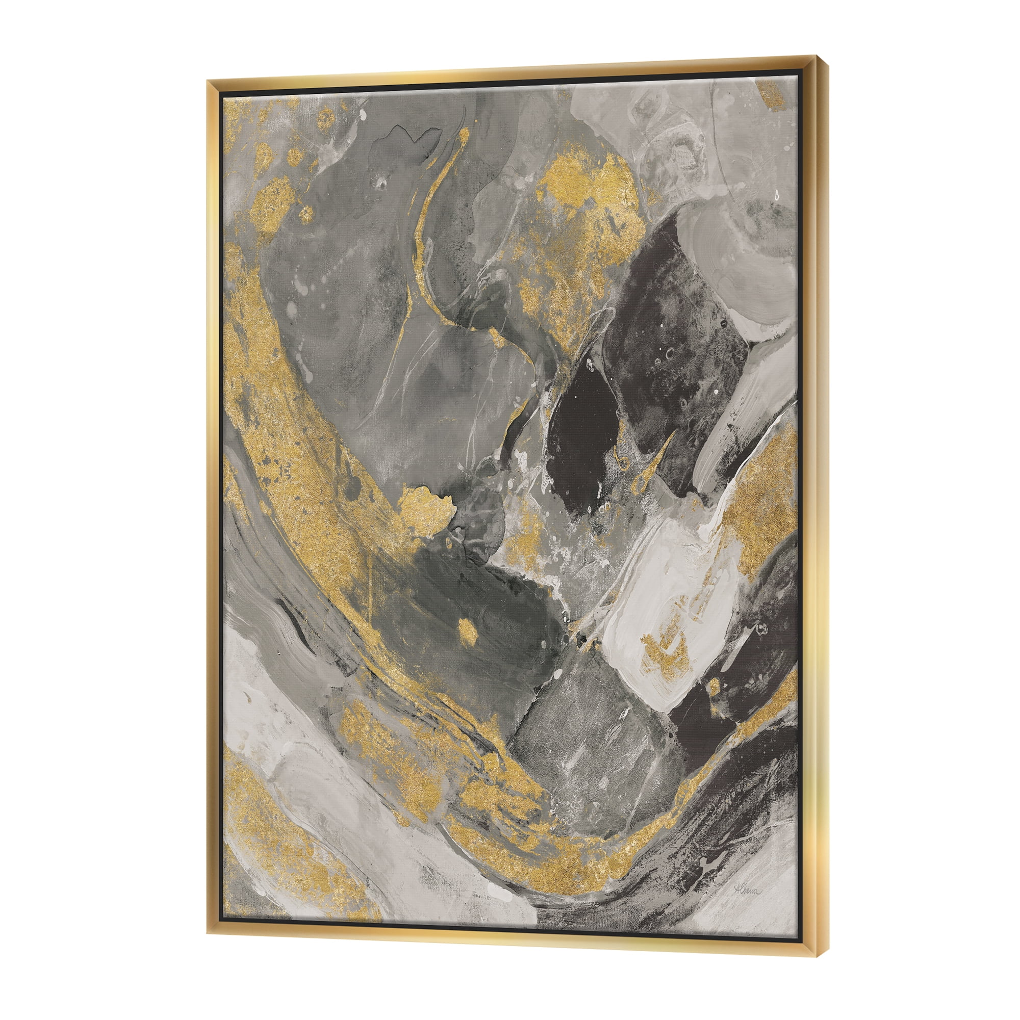 Designart ' Marble Gold and Black II ' Modern & Contemporary Framed Canvas